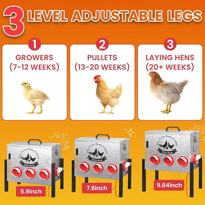 10gal 55LB Large Automatic Chicken Feeder with Window - 8 Port No Waste Design, Rust-proof Alloy Steel with Locking Lid & Adjustable Legs, Rodent Proof, Waterproof Silo for Hens, Ducks, Geese, Poultry