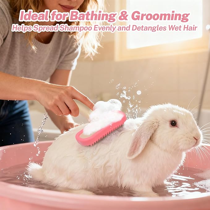 Bunny Brush, Soft Silicone Small Animal Brush, Short Hair Dog Brush - Removes Loose Fur, Detangles & Massages for Rabbits, Chinchillas, Kittens & Puppies During Shedding Season or Bath Time
