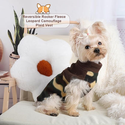 Dog Sweaters for Small Dogs Boy Girl, Plaid Puppy Sweater Fleece Dog Clothes Vest, Stretchy XSmall Doggie Sweater Pet Clothes, Chihuahua Teacup Doggy Clothes, Camouflage, S