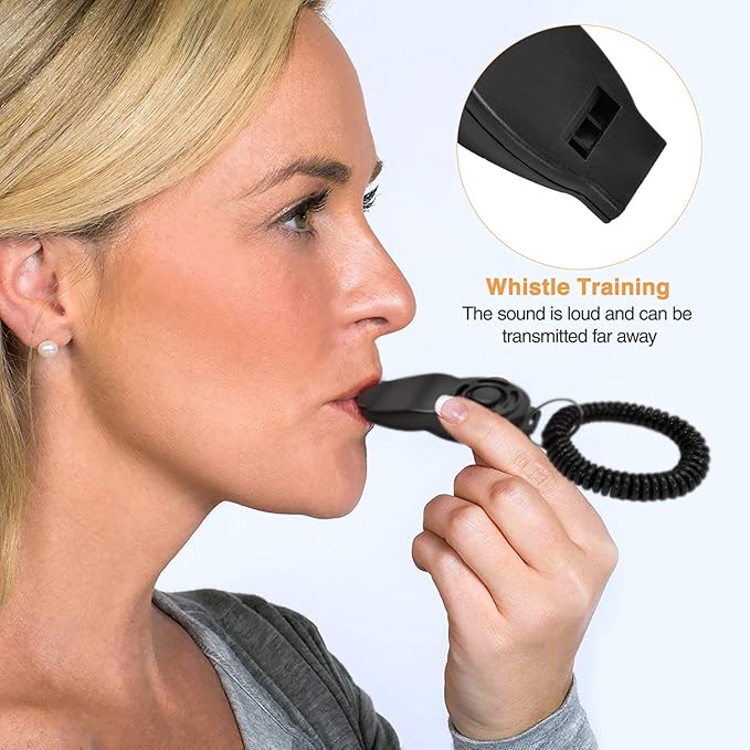 Dog Training Clickers and Whistle in One, Consistent Positive Reinforcement for Puppies, Fix Undesired Behaviors, Pet Training Clicker for Dog Cats Puppy Birds Horses, 2-Pack(White + Black)