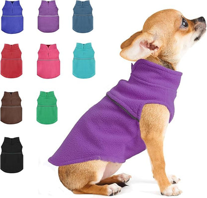 XXS Warm Purple Dog Fleece Vest with Leash Hole - Small Dog Pullover Jacket for Girls, Boys & Dogs