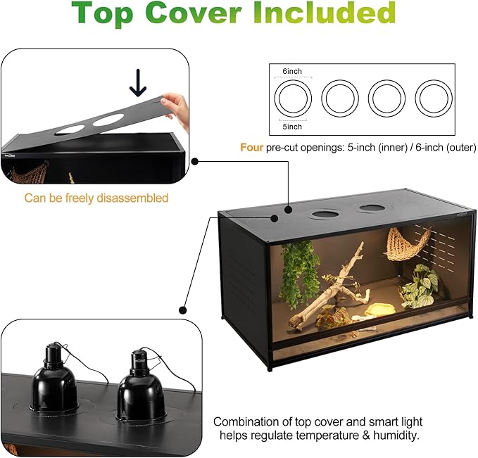 ToxiRium Reptile Tank 230 Gallon, 48"x24"x46" Large Reptile Enclosure for Bearded Dragon and Ball Python, Extra Tall Snake Terrarium with Front Opening Tempered Glass Door, Combination Lock