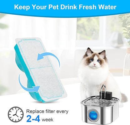 Cat Water Fountain Filter for 108oz/3.2L Wireless Cat Water Fountain,Battery Operated Stainless Steel Pet Fountain(6 Filter + 6 Sponge)