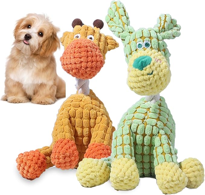 2026 New Dog Toys,Indestructible Plush Dogs Toy for Aggressive Chewers,Squeaky Durable Chew Toy for Indoor Pups Teething, Stuffed Toys for Small Medium Large Dogs (Green+Giraffe)