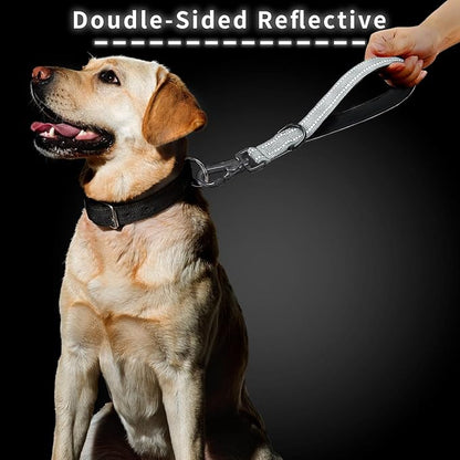 12” Short Dog Leash, Reflective Nylon Padded Handle, Heavy Duty Strong Traffic Leash with Carabiner Clip, Perfect for Large or Medium Dogs (Gray, 12 Inch)