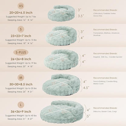 EHEYCIGA Extra Small Dog Bed and Cat Couch for Puppy and Kitten - Fluffy Faux Rabbit Fur Pet Sofa with Washable Removable Cover, Waterproof and Non-Slip, 20 Inch, Sage Green