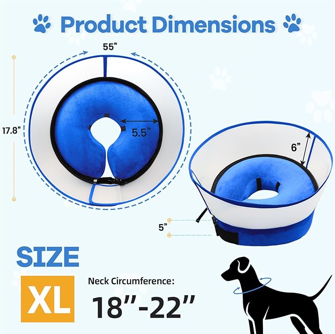 2-in-1 Upgraded Inflatable Dog Cone Collar with Detachable Anti-Licking Shield, Soft Adjustable Elizabethan Collar for Dogs After Surgery (XL, Blue)
