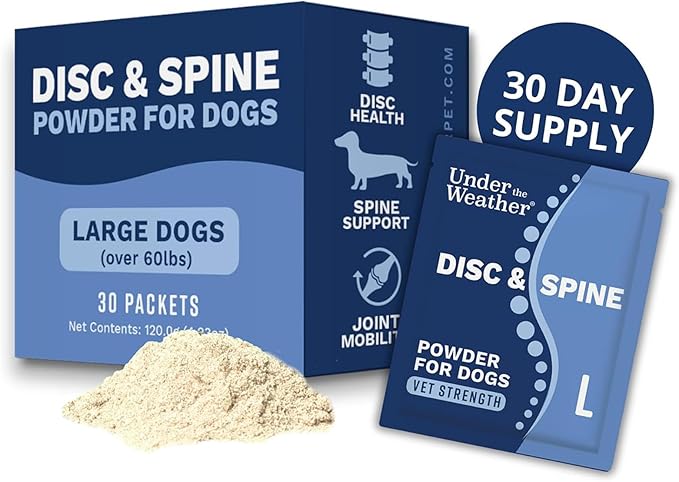 Under the Weather Disc & Spine Health Powder for Dogs | Spinal Disc Support | Vet Formulated Dog Joint Supplement for Long-Backed Breeds | IVDD Dog Supplies | Chicken Flavor Packets - 30 Day Supply L