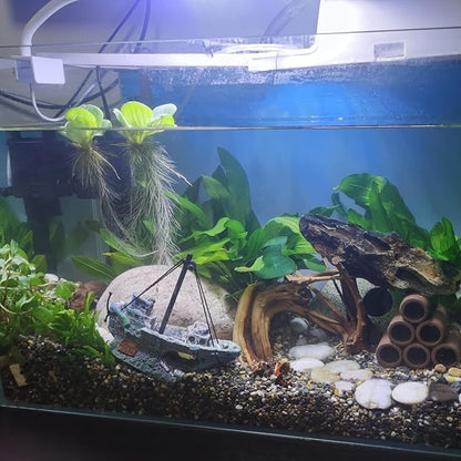 AWXZOM Aquarium Shipwreck Decoration + Little Diver Floating Fish Tank Decoration, Fish Tank Ornaments