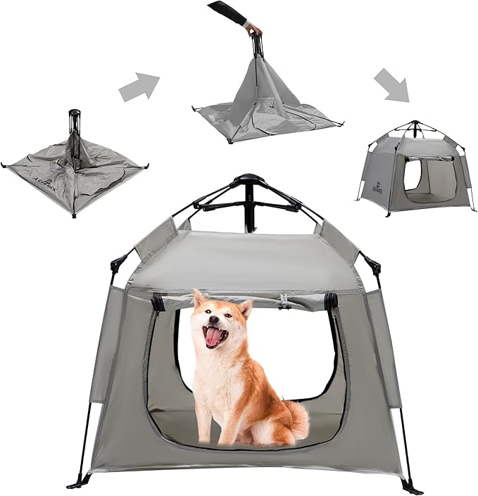 Outdoor Pet Automatic Camping Tent, Pop up Cave Bed for Indoor Cats and Small Dogs, Portable Cat House Dog House, Grey.