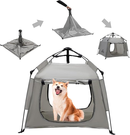 Outdoor Pet Automatic Camping Tent, Pop up Cave Bed for Indoor Cats and Small Dogs, Portable Cat House Dog House, Grey.