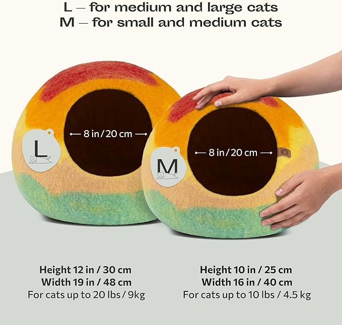 MEOWFIA Cat Cave – Premium Felt Cat Bed for Indoor Cats, Handmade 100% Merino Wool, Cat (Medium, Tucson Sunset)