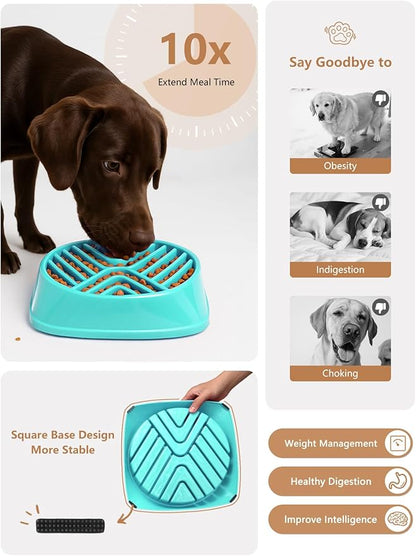 KASBAH Slow Feeder Dog Bowls Large Breed, Holds 5 Cups Wet or Dry Food for Large and Medium Dogs,Puzzle Maze for Fast Eaters,Square Base,Non-Slip, Made Without BPA,Helps Prevent Bloat & Aid Digestion