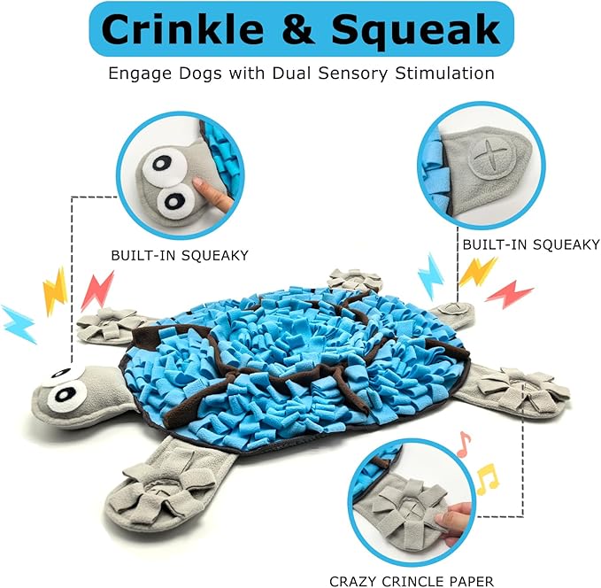 Snuffle Mat for Dogs, Tortoise-Themed Slow Feeder for Small/Middle/Large Breed, Durable Washable Portable Pet Feeding Mat, Nose Work Training Pad, Anxiety Relief & Mental Stimulation(S, Blue)