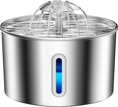 Cat Water Fountain Stainless Steel - 74oz/2.2L Corded Pet Water Dispenser Automatic Silent Cats Dispenser for Drinking Inside Indoor Metal Kitty Spout Fountain with 6 Filters & 6 Sponges