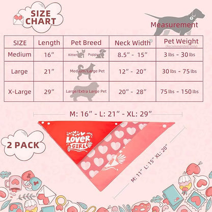 Dimidium Valentines Day Dog Bandanas 2 Pack, Love Pet Scarf for Boy & Girl Dogs, Premium Durable Fabric, Heart Bandana for Small & Medium Dogs (Medium)