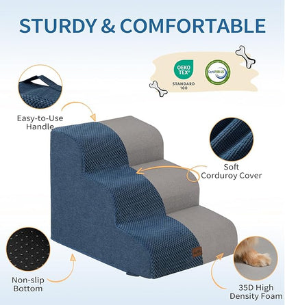 Made4Pets Dog Stairs Ramp for Bed 19.7" H, 4-Step Dog Steps for High Bed Couch Sofa Climbing, 35D Foam Pet Steps for Small Dogs and Cats, Non-Slip Bottom Pet Stairs, Navy