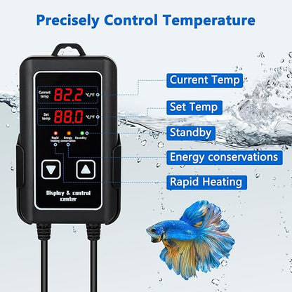 fishkeeper 500W Aquarium Heater, Submersible Fish Tank Heater with Dry-Burn Protection,LED Digital Thermostat,Accurate Temperature Protection for Freshwater and Saltwater 75-120 Gallon