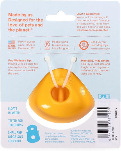 WEST PAW Toppl Durable Dog Treat Puzzle Toy for Small to Medium Dogs- Engaging Interactive Chew Toy for Mental Stimulation, Slow Feeding- Quarter Cup Capacity - Sunflower Yellow, Small