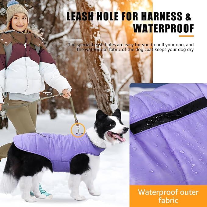 iBuddy Dog Winter Coat for 2X- Large Dogs, Easy on XXL Dog Fleece Jacket Velcro Waterproof Pet Puffer Clothes with Harness Hole Adjustable Reflective Quilted Pet Cold Weather Vest for Girl Female