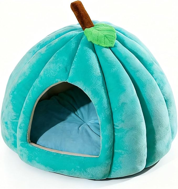 Pumpkin Cat Bed Halloween Pet Bed, Cute Pumpkin Shaped Cat Sleeping Tent Cave House with Removable Washable Cushion Non-Slip Bottom for Kitten Small Dogs (Blue,Within 8.8lb)