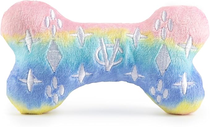 Haute Diggity Dog Pink Ombre Chewy Vuiton Bone, Plush Designer Dog Toys with Interactive Squeaker, Stimulating Pet Enrichment, Machine-Washable & Safe Materials for All Breeds, Size Small