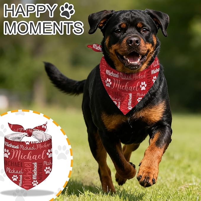 Personalized Dog Bandana Custom Dog Pet Scarf Customized Name Printing Bandanas Gift for Pets Multiple Colors Available