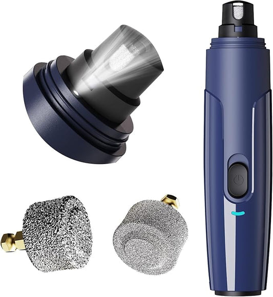 Bonve Pet Nail Grinder for Dogs - Electric Dog Nail Trimmers with 2 LED Lights Super Quiet, Coarse & Fine Wheels. Rechargeable, 2 Speeds for Small Large Dogs & Cats