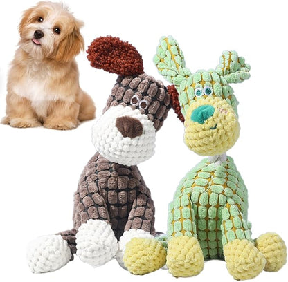 2026 New Dog Toys,Indestructible Plush Dogs Toy for Aggressive Chewers,Squeaky Durable Chew Toy for Indoor Pups Teething, Stuffed Toys for Small Medium Large Dogs (Brown+Green)