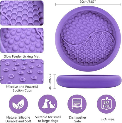 Dog Lick Bowl, Non-Slip Dog Slow Feeder Licking Mat Treat Dispenser, Interactive and Enrichment Toys, Boredom & Anxiety Reducer, BPA Free Silicone (Purple, Large)