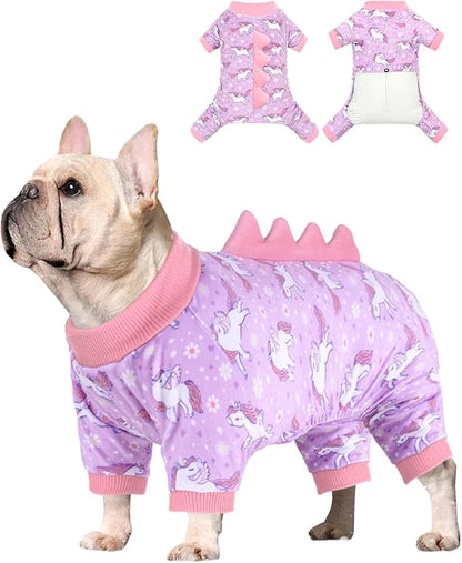 CuteBone Dinosaur Costume Dog Pajamas, Stretchy Spandex Crystal Velvet Sleepwear Coat for Small Dogs, Soft & Warm Pet Outfit Clothes for Cold Weather, Cozy Pullover Design COSP11L