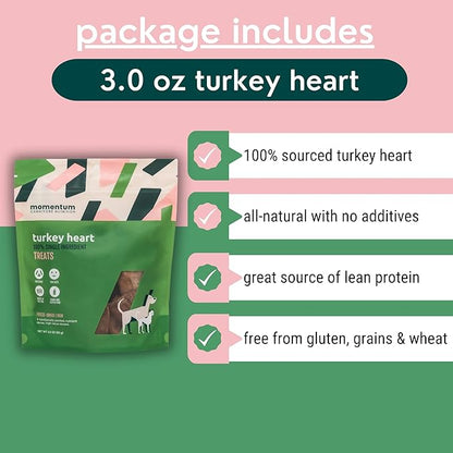 Momentum Carnivore Nutrition Freeze-Dried Turkey Heart Dog Treats & Cat Treats – Single-Ingredient, High-Protein, Grain-Free, Lean & Easily Digestible – Made in USA – 3 oz Bag