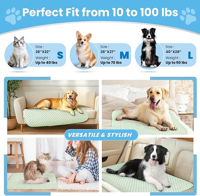 Mora Pets Dog Cooling Mat Instant Pet Cooling Pad for Dogs & Cats, Breathable Washable Summer Dog Cool Mat Non-Slip Bottom Indoor Outdoor, Cold Blanket for Floor Crate Use Medium 36'' x 27'' Green