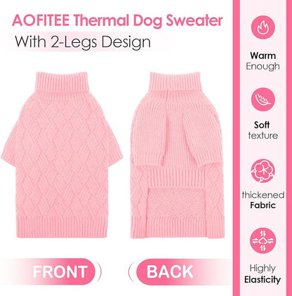 AOFITEE Dog Sweater, Warm Dog Sweaters for Large Dogs, Soft Dogs Christmas Sweater, Turtleneck Girl Pet Pullover, French Bulldog Sweaters, Female Pet Sweatshirt Knitwear for Winter Fall (Pink Large)