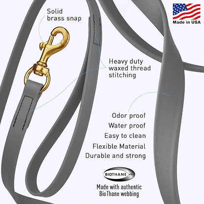 Viper Biothane K9 Working Dog Leash Waterproof Lead for Tracking Training Schutzhund Odor-Proof Long Line with Solid Brass Snap for Puppy Medium and Large Dogs, 33ft Battleship Gray