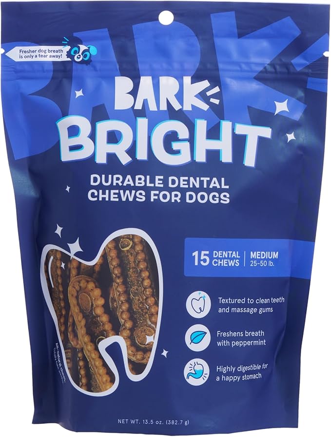 Barkbox Bright Durable Dental Chew Sticks for Dogs - Made for Tough Chewers, Medium Breeds (15 Chews)