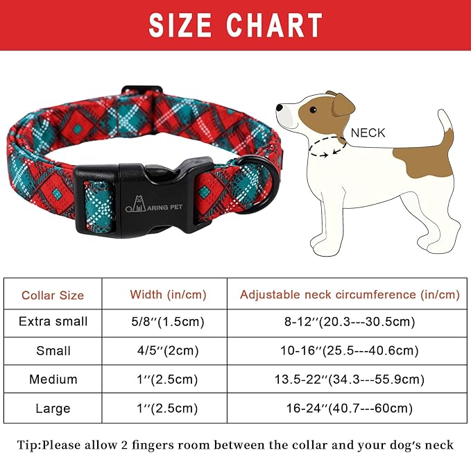 ARING PET Christmas Dog Collar, Cute Red Green Plaid Pet Collars with Quick Release Buckle for Puppy Small Medium Large Boy Girl Dogs-S