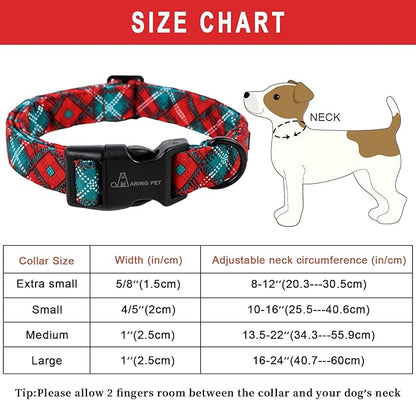 ARING PET Christmas Dog Collar, Cute Red Green Plaid Pet Collars with Quick Release Buckle for Puppy Small Medium Large Boy Girl Dogs-S