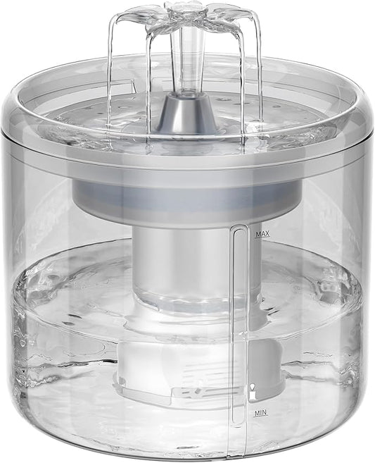 Cat Fountain, 2.6l/87oz Pet Water Fountain Clear Plastic Water Fountains for Cats Indoor with Flower Waterfall Dog Water Fountain Spout with Silent Pump