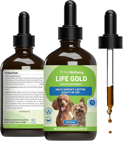 Pet Wellbeing Life Gold for Dogs - Supports Detoxification, Immune System Health, Antioxidants - Vet-Formulated Herbal Supplement – 4 oz (118 ml)