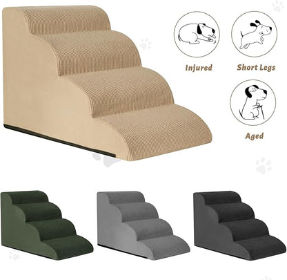 Dog Steps for Bed, 4-Step Dog Stairs Ramp for Small Dogs and Cats, Indoor Non-Slip Pet Stairs Suitable for Older, Short-Legged, and Puppy Dogs to Climb Onto High Beds and Couch, 17.4" H,Khaki