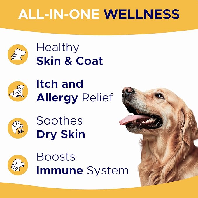 Omega 3 Fish Oil for Dogs (360Ct) - Skin&Coat Chews - Dry & Itchy Skin Relief + Allergy Support - Shiny Coat - EPA&DHA Fatty Acids - Salmon Oil Chews Promotes Heart, Hip & Joint Support