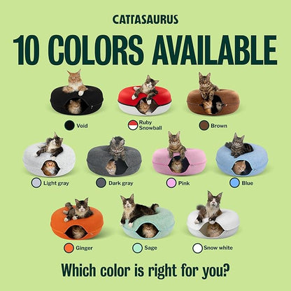 Cattasaurus Peekaboo Cat Cave, Extra Spacious for Multiple & Large Cats 15+ lbs, Scratch Detachable Cat Beds for Indoor Cats, Washable Tunnel Bed, Comfy Donut Tunnel (Orange, Jumbo)