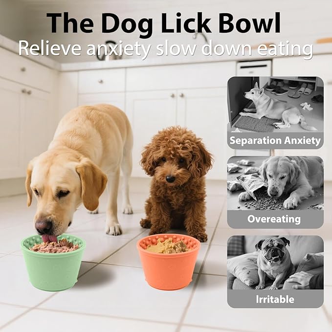 Dog Slow Feeder Lick Bowl - Non-Slip Licking Treat Dispenser for Small Medium Large Dogs, Promotes Anxiety Relief & Prevents Choking, Easy to Clean Feeding Bowl (Green, L)
