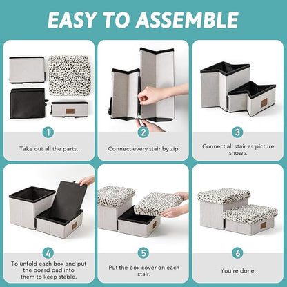 Dog Stair for Small Dogs with Storage, Foldable Pet Stairs for Medium or Puppy Dogs and Older Cats, Dog Steps for Bed or Couch with Soft Cover, 19.7x13x9.6 inch, 2 Tiers, Leopard