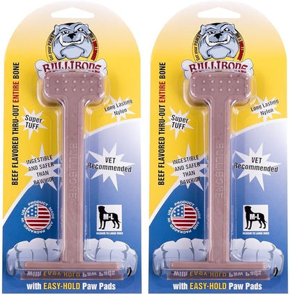 Bullibone Nylon Dog Chew Toy Nylon Bone - Improves Dental Hygiene, Easy to Grip Bottom, and Permeated with Flavor (Beef, Large - 2 Pack)