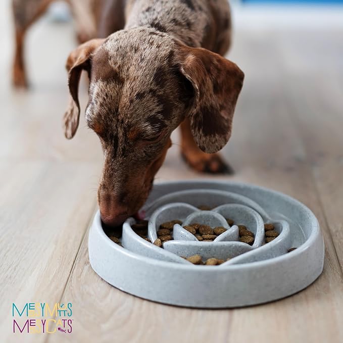 Messy Mutts and Cats Interactive Slow Feeder | Speckled Grey (1.75 Cup) | 8” Round Durable Puzzle Slow Feeder for Dogs/Cats | Enrichment Food Dish for Slow Eating, Bloating