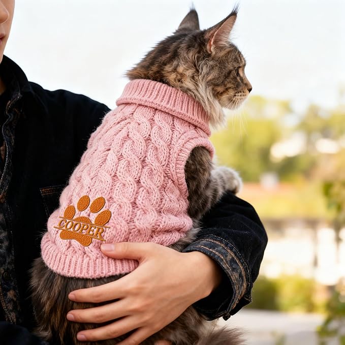 Personalized Embroidered Names Dog Sweater, Custom Cats Winter Clothes, Personalized Christmas Boy Girl Dog Sweaters, Birthday Xmas Party Gifts for Pet Lovers