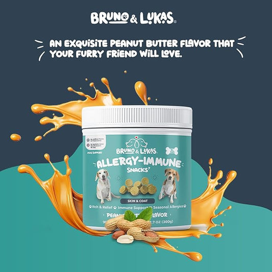 Dog Allergy Relief Chews – Antihistamine & Immune Support Supplement with Probiotics, Colostrum & Salmon Oil – Best Dog Allergy Chews for Anti Itch, Seasonal Allergies, Shedding Control – 90 Ct