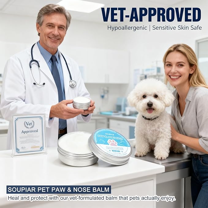 Vet-Approved Dog Paw Balm & Nose Butter 2.1oz - Lick-Safe All-Natural Moisturizer with Coconut Oil, Nourishes Dry Paws & Noses, Protects Against Hot Pavement & Winter Cold for Dogs, Cats & Horses